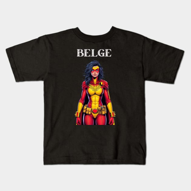 Belgian Superhero: 80's Female Cosmic Comic Book Hero Kids T-Shirt by Woodpile